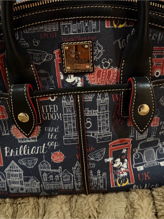 Dooney & Bourke Handbags - Dooney & Bourke Navy London Print Satchel with Red Accents